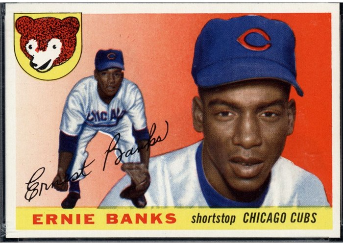 1955 Topps #28 Ernie Banks, Chicago Cubs (front)