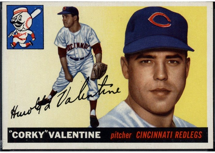 1955 Topps #44 Corky Valentine, Cincinnati Redlegs (front)