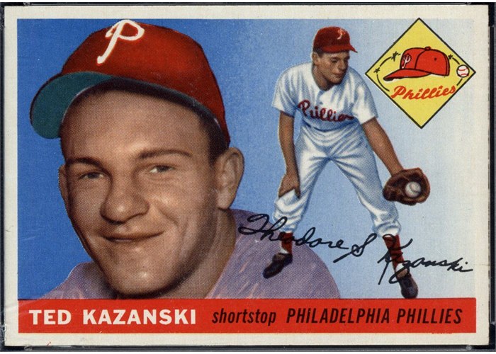 1955 Topps #46 Ted Kazanski, Philadelphia Phillies (front)