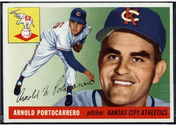 1955 Topps #77 Arnie Portocarrero, Kansas City Athletics (front)