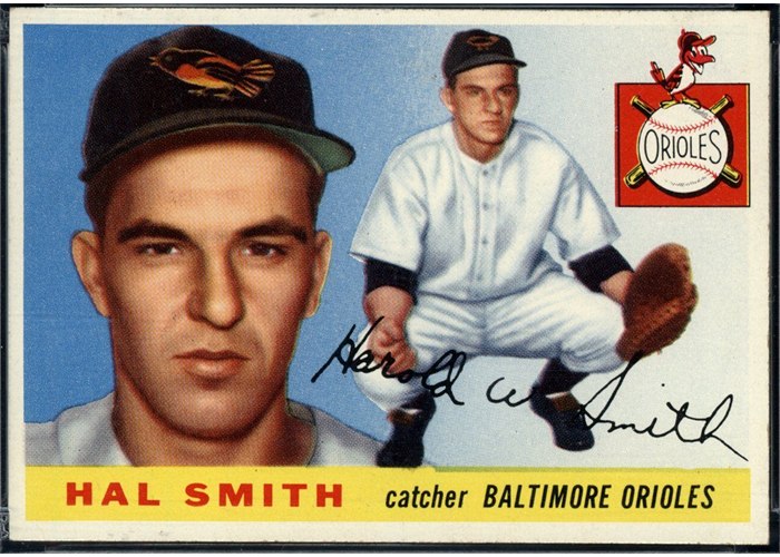 1955 Topps #8 Hal Smith, Baltimore Orioles (front)