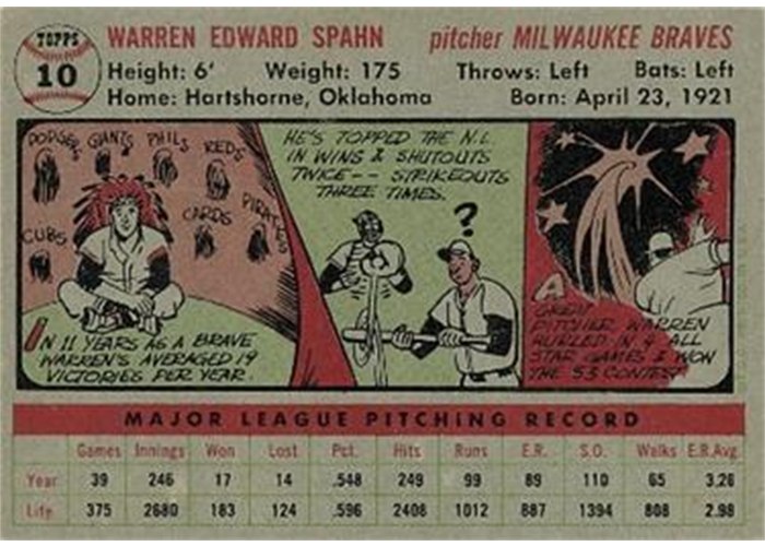 1956 Topps #10 Warren Spahn (back)