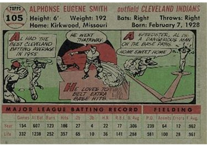 1956 Topps #105 Al Smith (back)