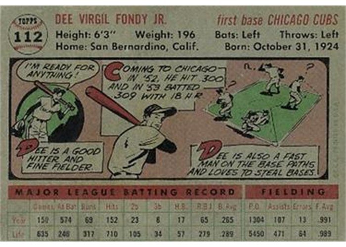 1956 Topps #112 Dee Fondy (back)