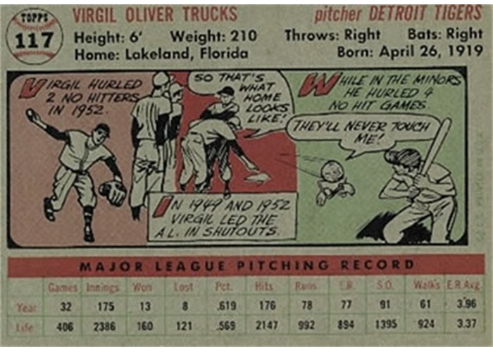 1956 Topps #117 Virgil Trucks (back)