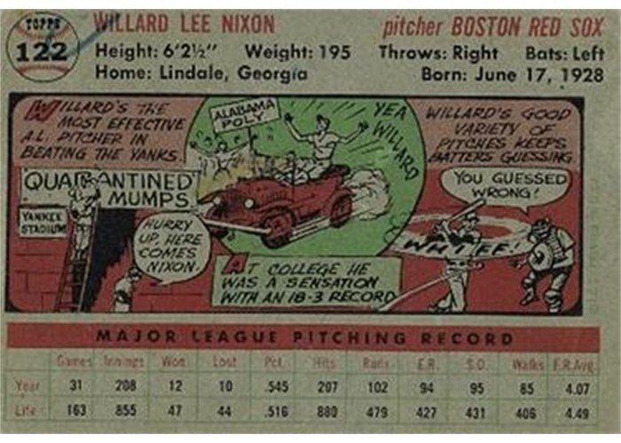 1956 Topps #122 Willard Nixon (back)