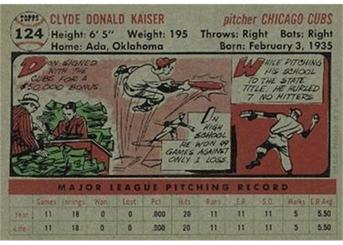 1956 Topps #124 Don Kaiser (back)