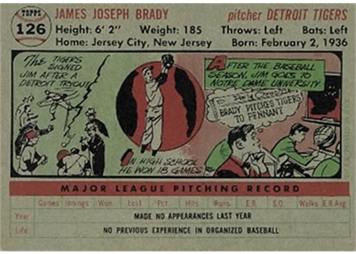 1956 Topps #126 Jim Brady (back)