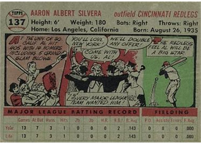 1956 Topps #137 Al Silvera (back)