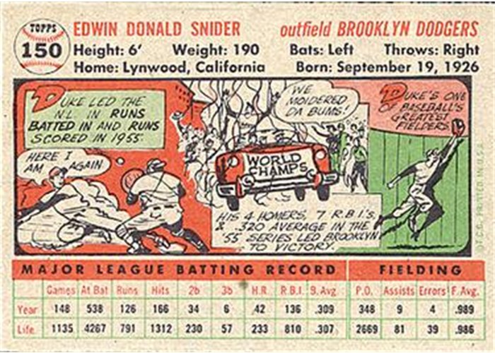 1956 Topps #150 Duke Snider (back)