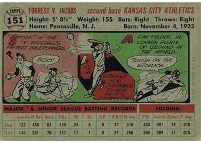 1956 Topps #151 Spook Jacobs (back)
