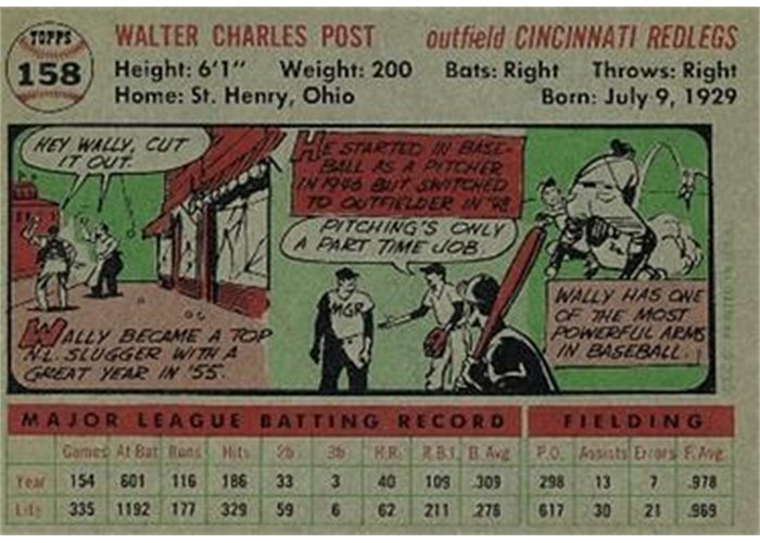 1956 Topps #158 Wally Post (back)