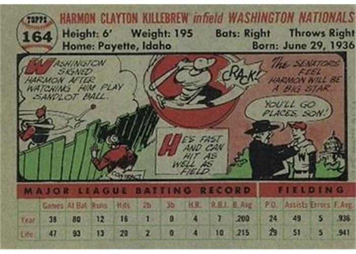 1956 Topps #164 Harmon Killebrew (back)