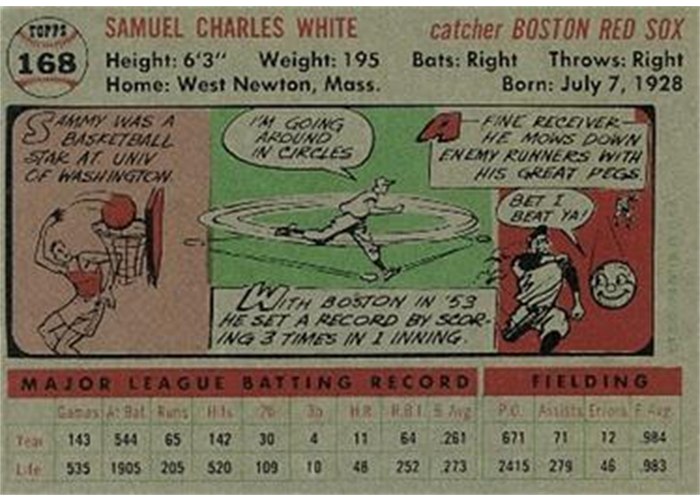 1956 Topps #168 Sammy White (back)