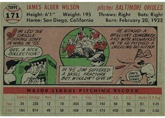 1956 Topps #171 Jim Wilson (back)