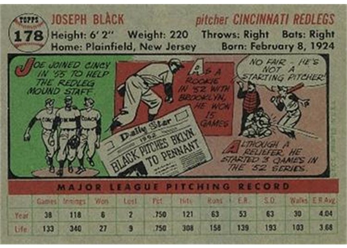 1956 Topps #178 Joe Black (back)