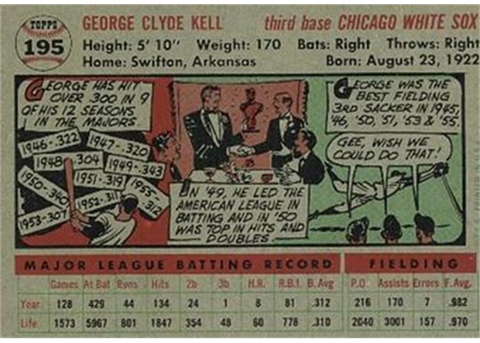 1956 Topps #195 George Kell (back)