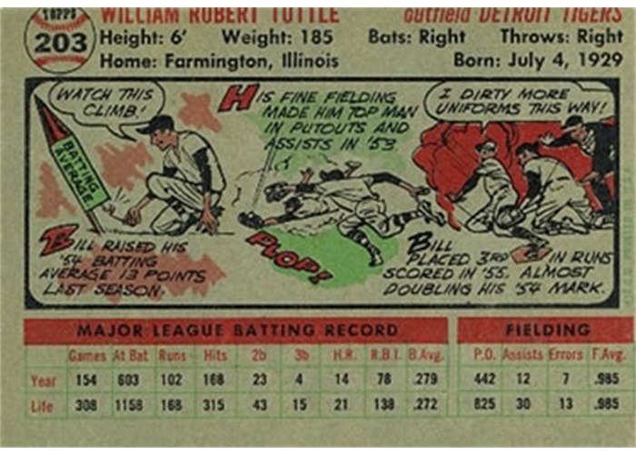 1956 Topps #203 Bill Tuttle (back)