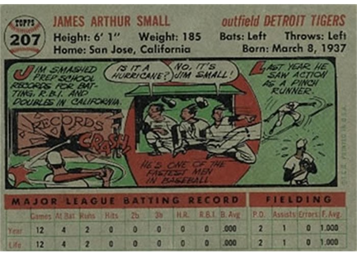 1956 Topps #207 Jim Small (back)