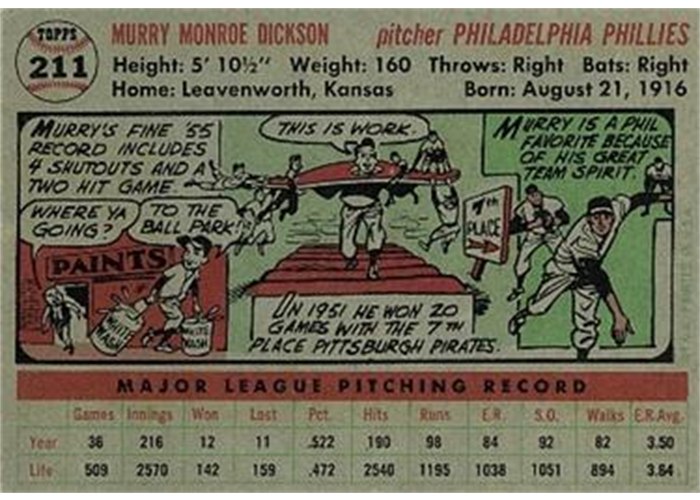 1956 Topps #211 Murry Dickson (back)