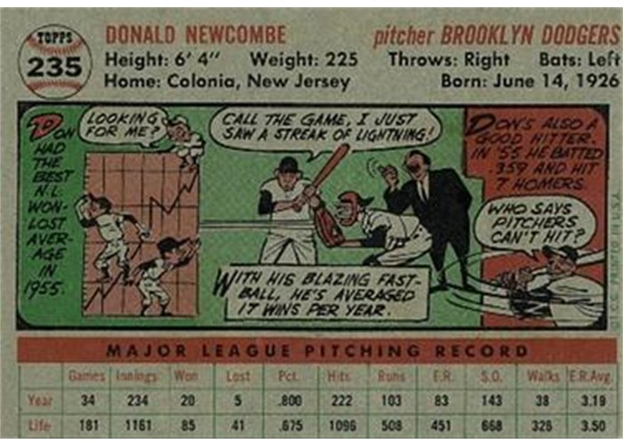 1956 Topps #235 Don Newcombe (back)
