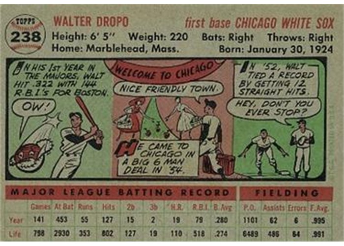 1956 Topps #238 Walt Dropo (back)