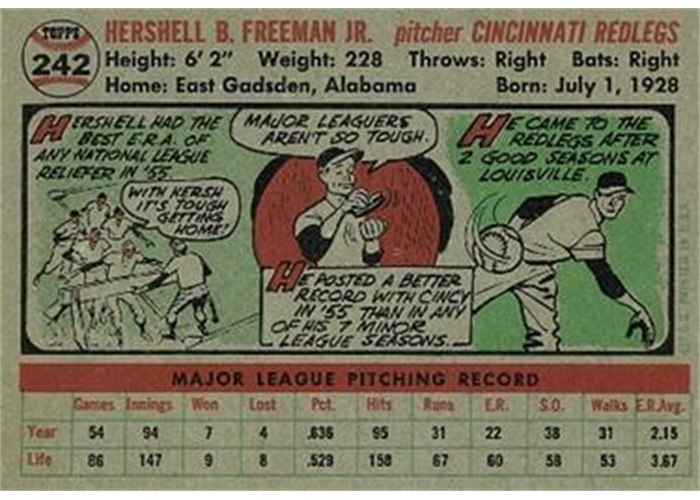 1956 Topps #242 Hersh Freeman (back)