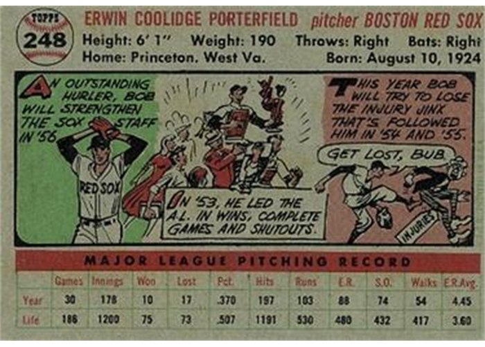 1956 Topps #248 Bob Porterfield (back)
