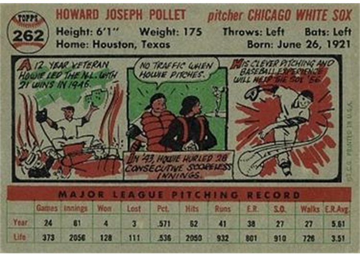 1956 Topps #262 Howie Pollet (back)