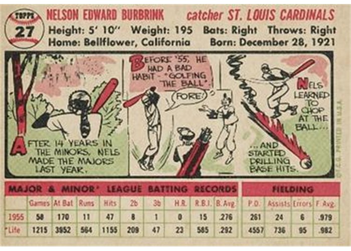 1956 Topps #27 Nelson Burbrink (back)