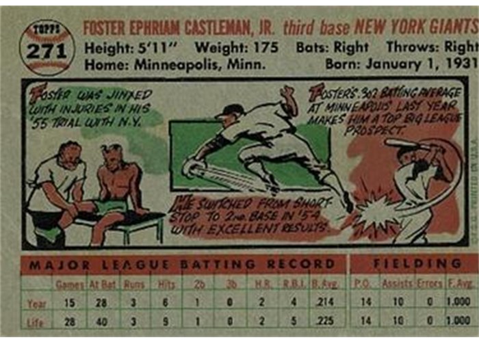 1956 Topps #271 Foster Castleman (back)