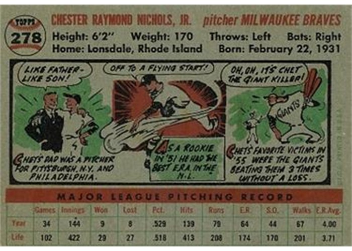 1956 Topps #278 Chet Nichols (back)
