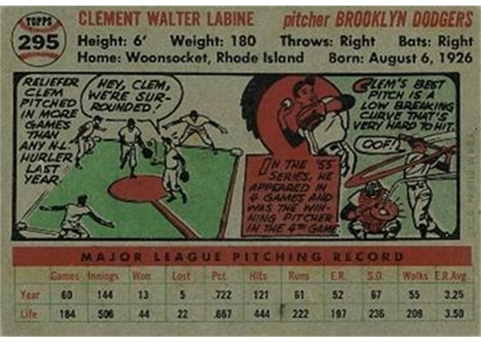 1956 Topps #295 Clem Labine (back)