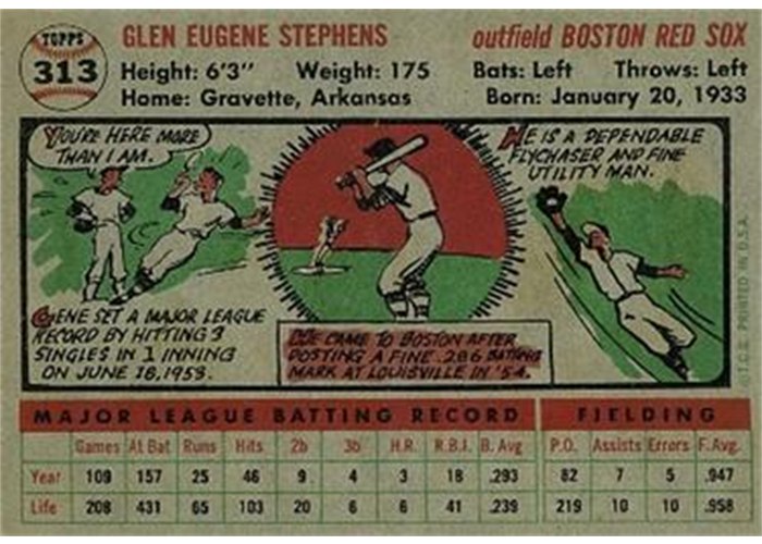 1956 Topps #313 Gene Stephens (back)