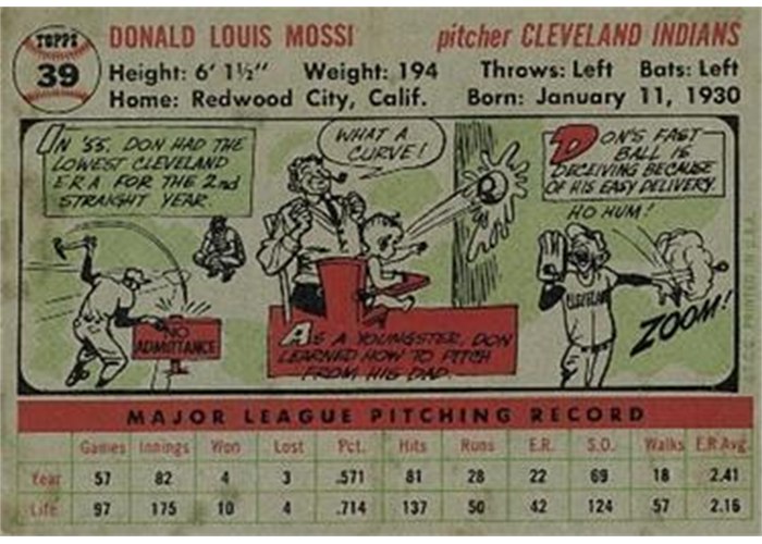 1956 Topps #39 Don Mossi (back)