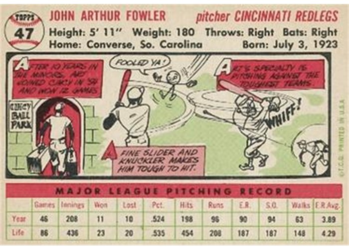 1956 Topps #47 Art Fowler (back)