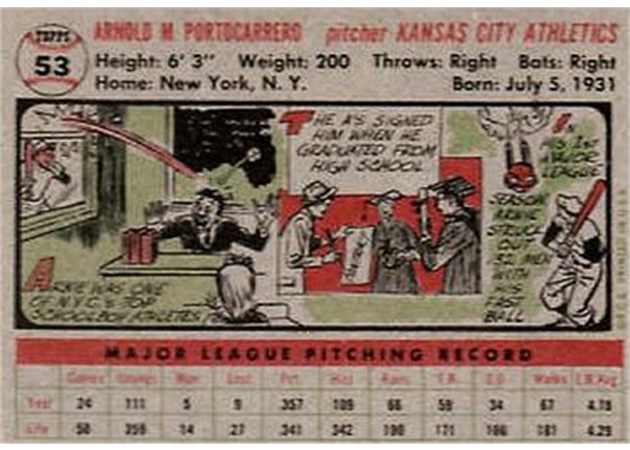 1956 Topps #53 Arnie Portocarrero (back)