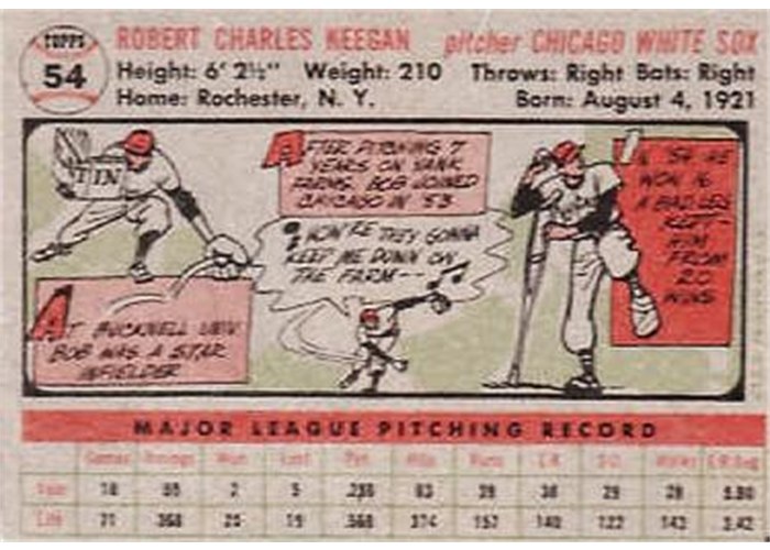 1956 Topps #54 Bob Keegan (back)