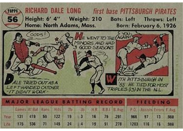 1956 Topps #56 Dale Long (back)