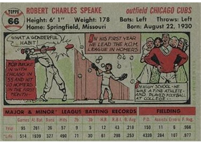 1956 Topps #66 Bob Speake (back)