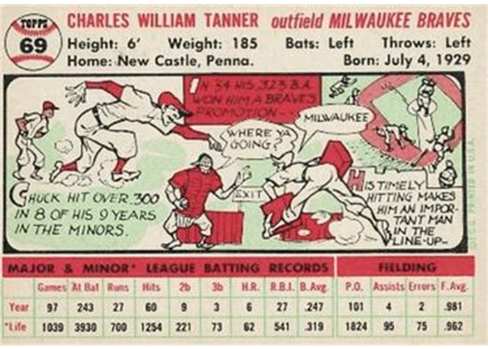 1956 Topps #69 Chuck Tanner (back)