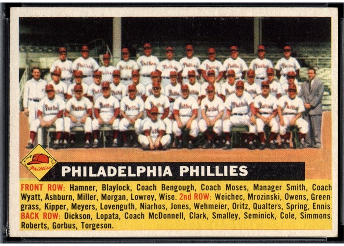 1956 Topps #72 Philadelphia Phillies Team (back)