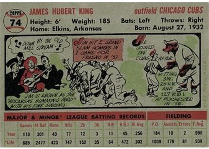 1956 Topps #74 Jim King (back)