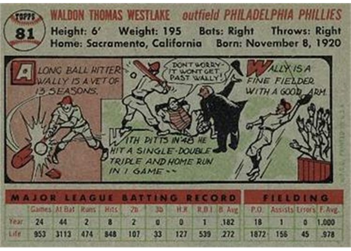 1956 Topps #81 Wally Westlake (back)