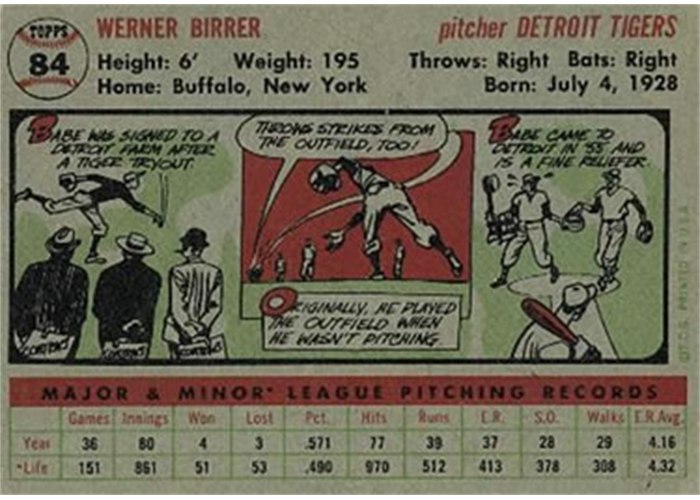 1956 Topps #84 Babe Birrer (back)