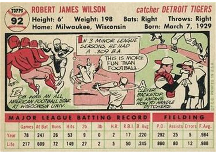 1956 Topps #92 Red Wilson (back)