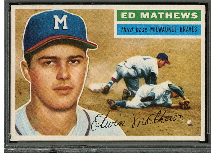1956 Topps #107 Eddie Mathews, Milwaukee Braves (front)