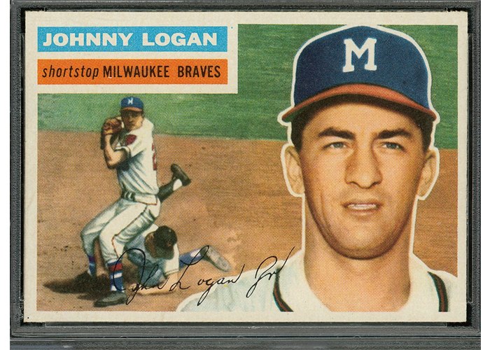 1956 Topps #136 Johnny Logan, Milwaukee Braves (front)