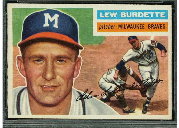 1956 Topps #219 Lew Burdette, Milwaukee Braves (front)