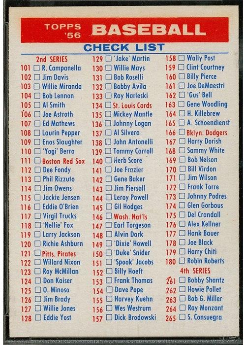 1956 Topps Checklist 2/4 (front)